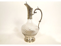 Louis XV ewer in solid silver, Minerva, rocaille, twisted crystal, 19th century