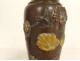 Pair of bronze baluster vases Shibuichi gilded flowers bird Meiji Japan 19th