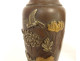 Pair of bronze baluster vases Shibuichi gilded flowers bird Meiji Japan 19th