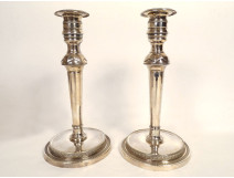 Pair of seditious candlesticks with silver-plated bronze Marie-Antoinette profile, late 18th century