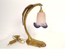 Gilded bronze lamp eagle Charles Ranc tulip glass paste Art Deco 20th century