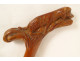 Antique cane monoxyl carved boxwood Folk Art dog knob 19th century
