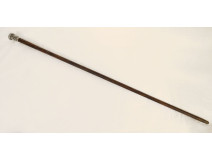 Antique cane with twisted solid silver knob and exotic wood, 19th century