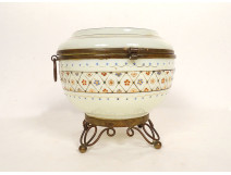White opaline candy box enamelled with brass flowers Napoleon III 19th century