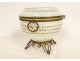 White opaline candy box enamelled with brass flowers Napoleon III 19th century