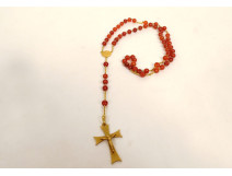 18 carat solid gold rosary beads carnelian cross Christ rosary 20th century