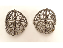 Silver metal shoe buckles with rhinestones and rhinestones, 19th century