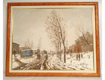 HSP painting Edouard Febvre gypsy camp caravan under the snow 20th century