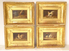 4 HSP tableaux poules combat coqs basse-cour poulailler cadre doré XIXème