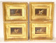 4 HSP paintings hens fighting cocks farmyard henhouse gilded frame 19th century