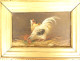 4 HSP paintings hens fighting cocks farmyard henhouse gilded frame 19th century