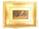 4 HSP paintings hens fighting cocks farmyard henhouse gilded frame 19th century