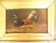 4 HSP paintings hens fighting cocks farmyard henhouse gilded frame 19th century