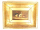 4 HSP paintings hens fighting cocks farmyard henhouse gilded frame 19th century