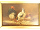 4 HSP paintings hens fighting cocks farmyard henhouse gilded frame 19th century