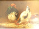4 HSP paintings hens fighting cocks farmyard henhouse gilded frame 19th century
