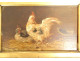 4 HSP paintings hens fighting cocks farmyard henhouse gilded frame 19th century