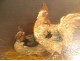 4 HSP paintings hens fighting cocks farmyard henhouse gilded frame 19th century