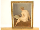 Grande HST tableau Léon Galand femme nue à lecture Exposition Salon 1943