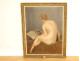 Large HST painting by Léon Galand, nude woman reading, Exhibition Salon 1943