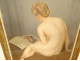 Large HST painting by Léon Galand, nude woman reading, Exhibition Salon 1943