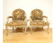 Pair of Louis XV armchairs in wood with Aubusson tapestry, Fable Fontaine