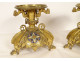 Pair of neo-gothic candlesticks, gilded bronze, enamel, dragons, 19th century