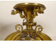 Pair of neo-gothic candlesticks, gilded bronze, enamel, dragons, 19th century