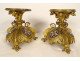 Pair of neo-gothic candlesticks, gilded bronze, enamel, dragons, 19th century