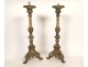 Pair of church candlesticks, silver-plated bronze, shells, 19th century