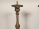 Pair of church candlesticks, silver-plated bronze, shells, 19th century