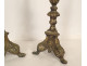 Pair of church candlesticks, silver-plated bronze, shells, 19th century