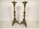 Pair of church candlesticks, silver-plated bronze, shells, 19th century