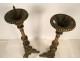Pair of church candlesticks, silver-plated bronze, shells, 19th century