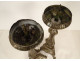 Pair of church candlesticks, silver-plated brass, grapes, wheat ears, 19th century
