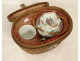 Chinese porcelain tea set teapot bowl wicker basket butterflies 19th century