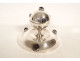 Silver-plated inkwell with tiger&#39;s eye agate cabochons, Art Deco, 20th century