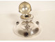 Silver-plated inkwell with tiger&#39;s eye agate cabochons, Art Deco, 20th century