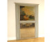 Louis XVI trumeau mirror, lacquered wood, HST, gallant fishing scene, 18th century