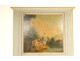 Louis XVI trumeau mirror, lacquered wood, HST, gallant fishing scene, 18th century