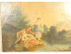 Louis XVI trumeau mirror, lacquered wood, HST, gallant fishing scene, 18th century