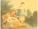 Louis XVI trumeau mirror, lacquered wood, HST, gallant fishing scene, 18th century