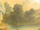 Louis XVI trumeau mirror, lacquered wood, HST, gallant fishing scene, 18th century