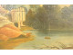 Louis XVI trumeau mirror, lacquered wood, HST, gallant fishing scene, 18th century
