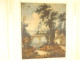 Louis XVI trumeau mirror, lacquered wood, HST shepherd landscape, bridge, 18th century