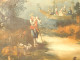 Louis XVI trumeau mirror, lacquered wood, HST shepherd landscape, bridge, 18th century