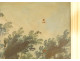 Louis XVI trumeau mirror, lacquered wood, HST shepherd landscape, bridge, 18th century