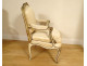 Pair of Louis XV armchairs in gilded lacquered wood with acanthus flowers, 19th century