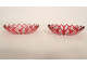 Pair of red Baccarat crystal bobeches, chandelier candle holders, 19th century label
