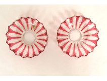 Pair of red Baccarat crystal bobeches, chandelier candle holders, 19th century label